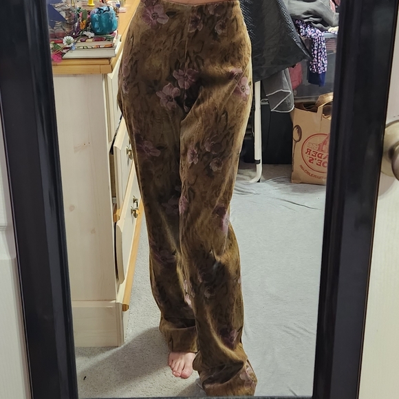 Vintage La Vore Floral Leopard Print Velvet Flare Leg Pants - Picture 2 of 12